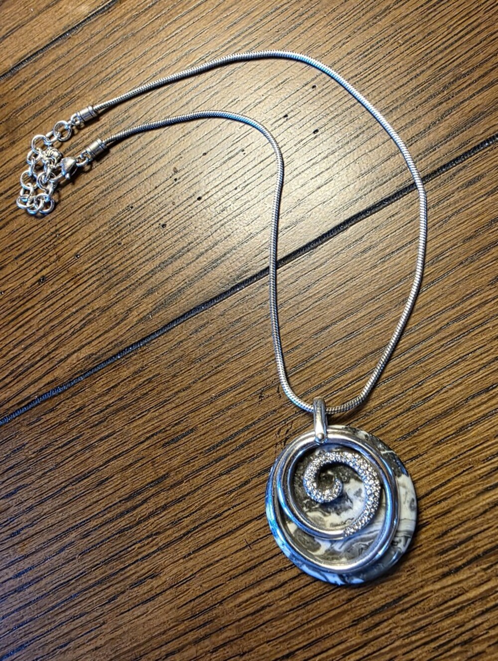 Retired Brighton Crisraluna Silver Marble Cry Pendant Necklace
